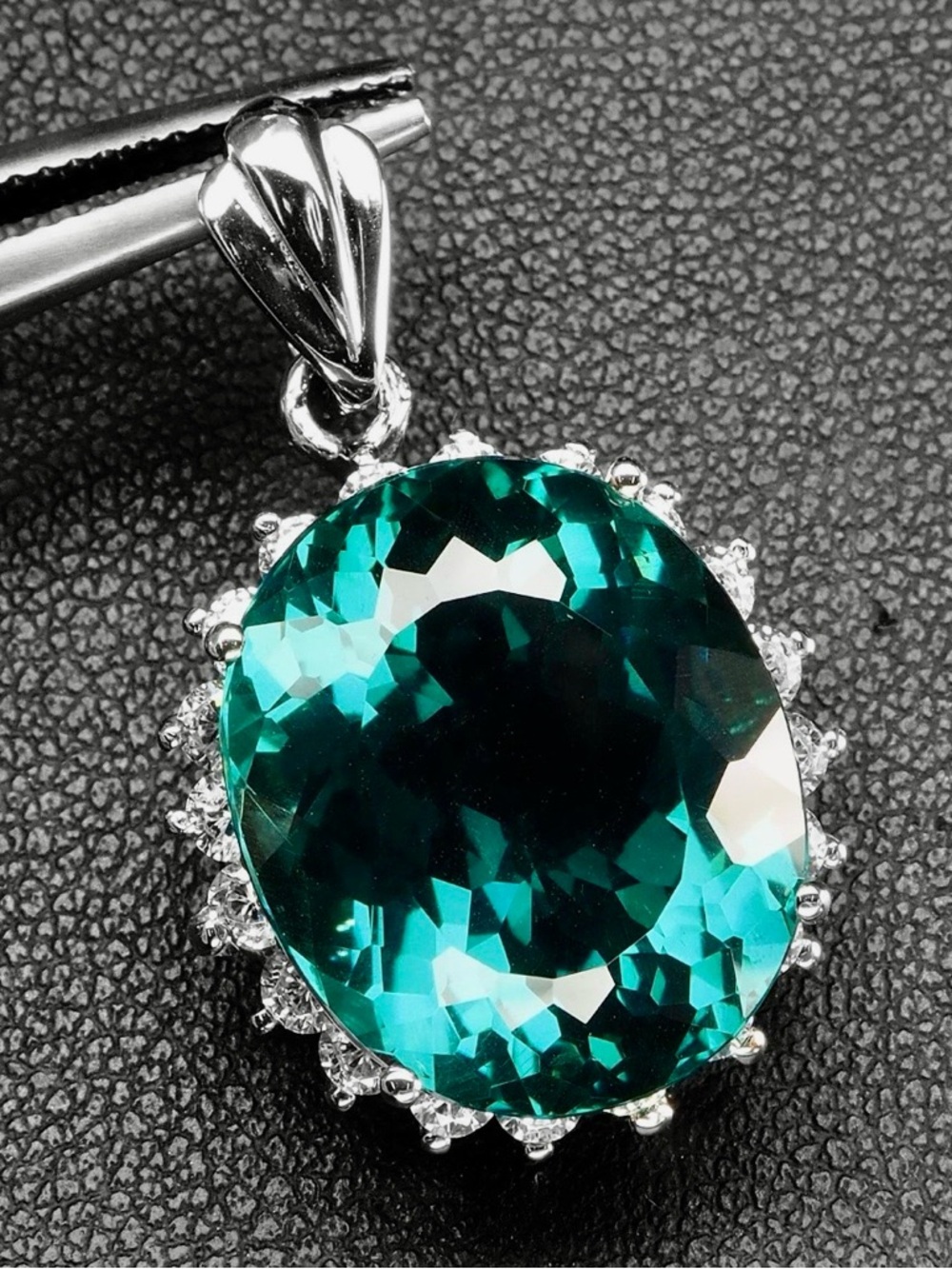 15ct Tourmaline & Sapphire Pendant Necklace .925 Sterling Silver 18" Box chain - Picture 5 of 9
